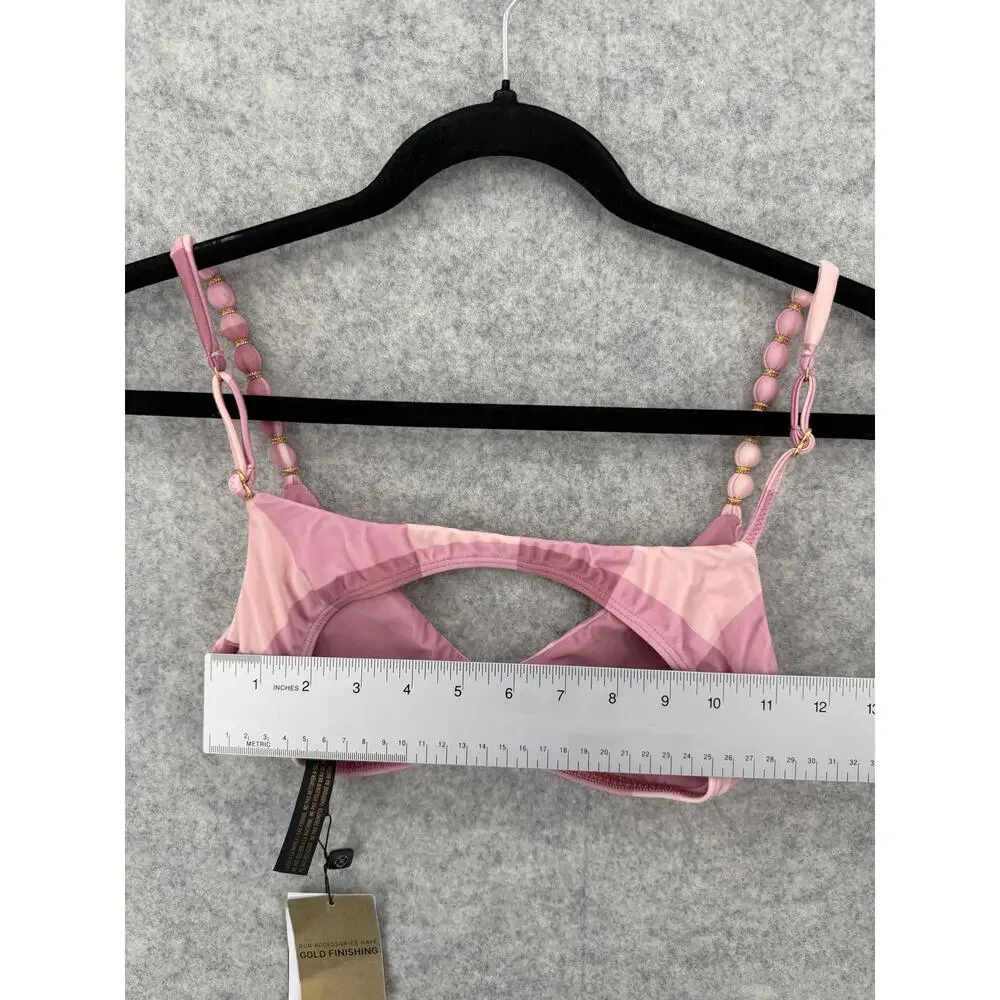 NWT ViX Paula Hermanny Pink Evie Duchese Beads Luli Bikini Top Size MEDIUM